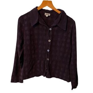 SEQUEL‎ CYNTHIA MAX Textured Ditsy Floral Button Up Shirt Womens Size S Purple
